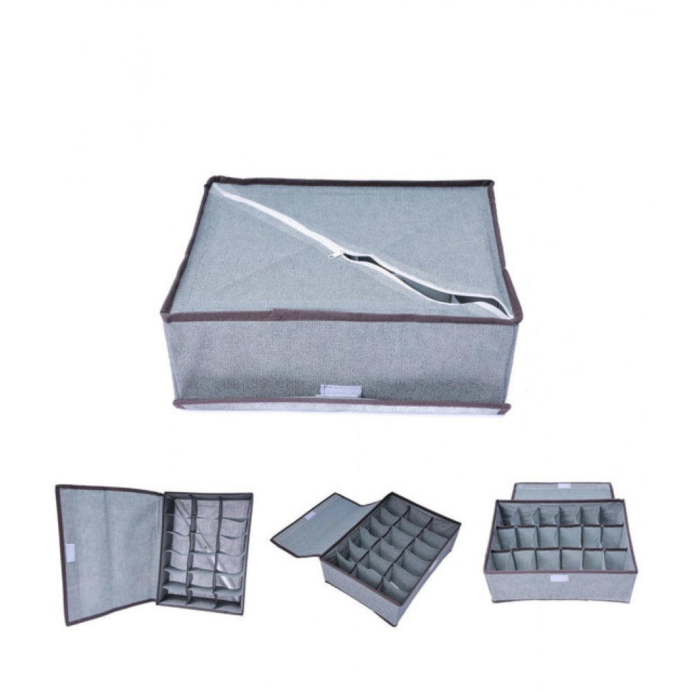 Multicolor polypropylene 3-compartment storage box for organized home storage, suitable for clothes, accessories, toys, and household items. Durable side handles for easy lifting and moving