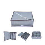 Multicolor polypropylene 3-compartment storage box for organized home storage, suitable for clothes, accessories, toys, and household items. Durable side handles for easy lifting and moving