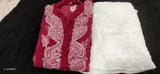 Women's embroidered chiffon kurta set with sharara, white and red