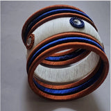 Women's Plastic Silk Thread Bangles (White-Brown-Blue, Size: 2.8)