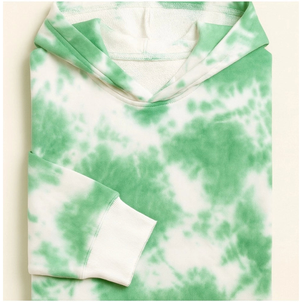 Green cotton tie-dye men's hoodie with full sleeves, vibrant color variation on display