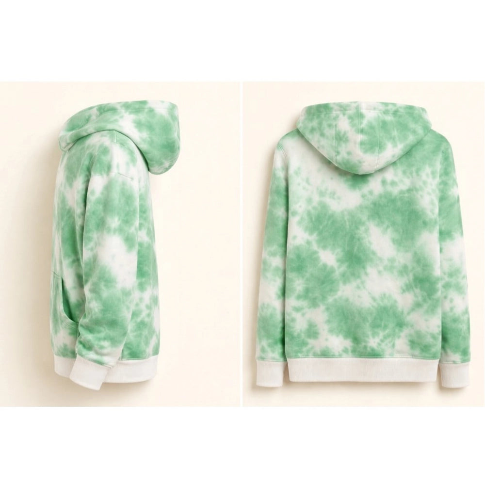 Green cotton tie-dye men's hoodie with full sleeves, stylish hooded neck