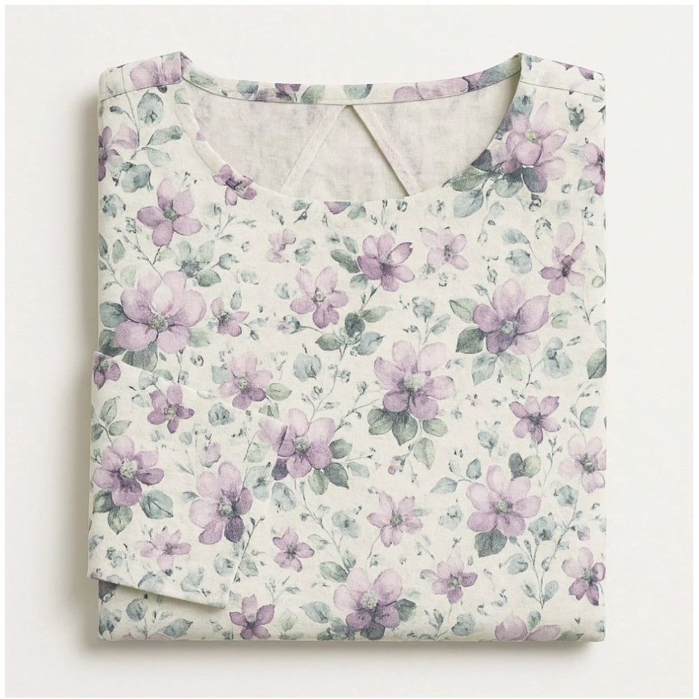 Women's Linen Printed Kurti (Lavender)