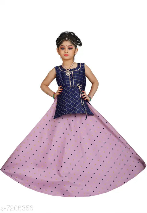 Cotton silk kids lehenga choli for girls, solid stitch net dupatta on display stand, various sizes from 1-16 years