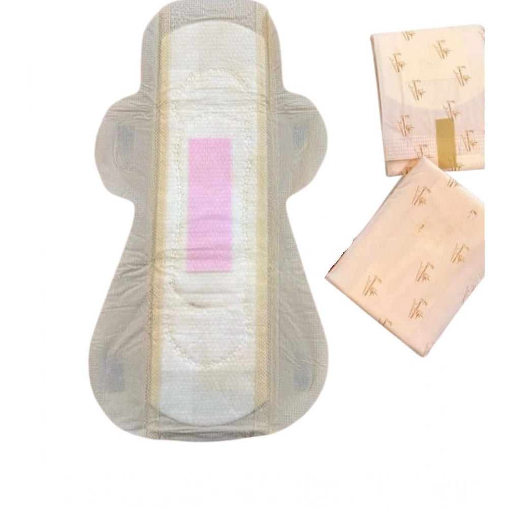 Pack of_12 Pcs Cotton Bamboo Sanitary Pads with Wings (White, each pack_6 pads)