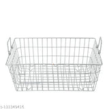 A small, stainless steel dish drainer from Akaya Creations. This square basket is suitable for kitchen use as a dish drying rack and features multiple compartments for organization. The dimensions of this bartan basket are 15 inches long by 21 inches wide by 9 inches deep