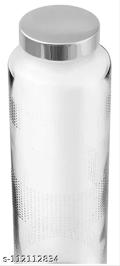 Clear glass water bottle, ideal for fridge (750ml capacity)
