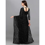 Women's Net Self Design Saree With Unstitched Blouse 5.5Mtr (Black)