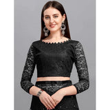 Women's Net Self Design Saree With Unstitched Blouse 5.5Mtr (Black)