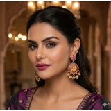 Multicolor zinc alloy gold-plated chandbali earrings for women, avoid water and harsh chemicals