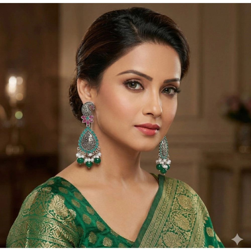 Multi-colored zinc alloy gold-plated chandbali earrings for women - avoid water and harsh chemicals