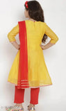 Embroidered cotton Anarkali Kurti bottom & dupatta set for girls, three-quarter sleeves, Masud Creation India