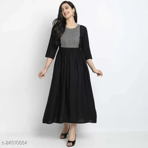 Rayon embroidered three-quarter sleeve kurti, Aishani Pretty, Indian fashion, women's clothing