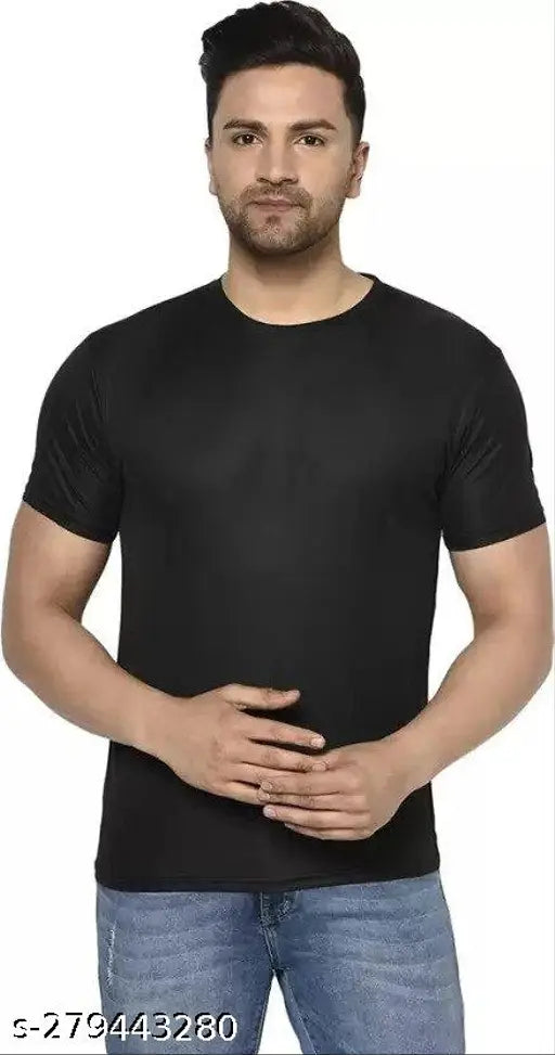 Polyester round neck, casual trendy t-shirt for men in 5 sizes: S - XXL, solid color