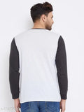 Grey cotton blend men's colorblocked t-shirt with long sleeves and round neck - Bishop Cotton