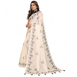 Off-white linen cotton printed saree with unstitched blouse, vibrant patterns for Indian festivals