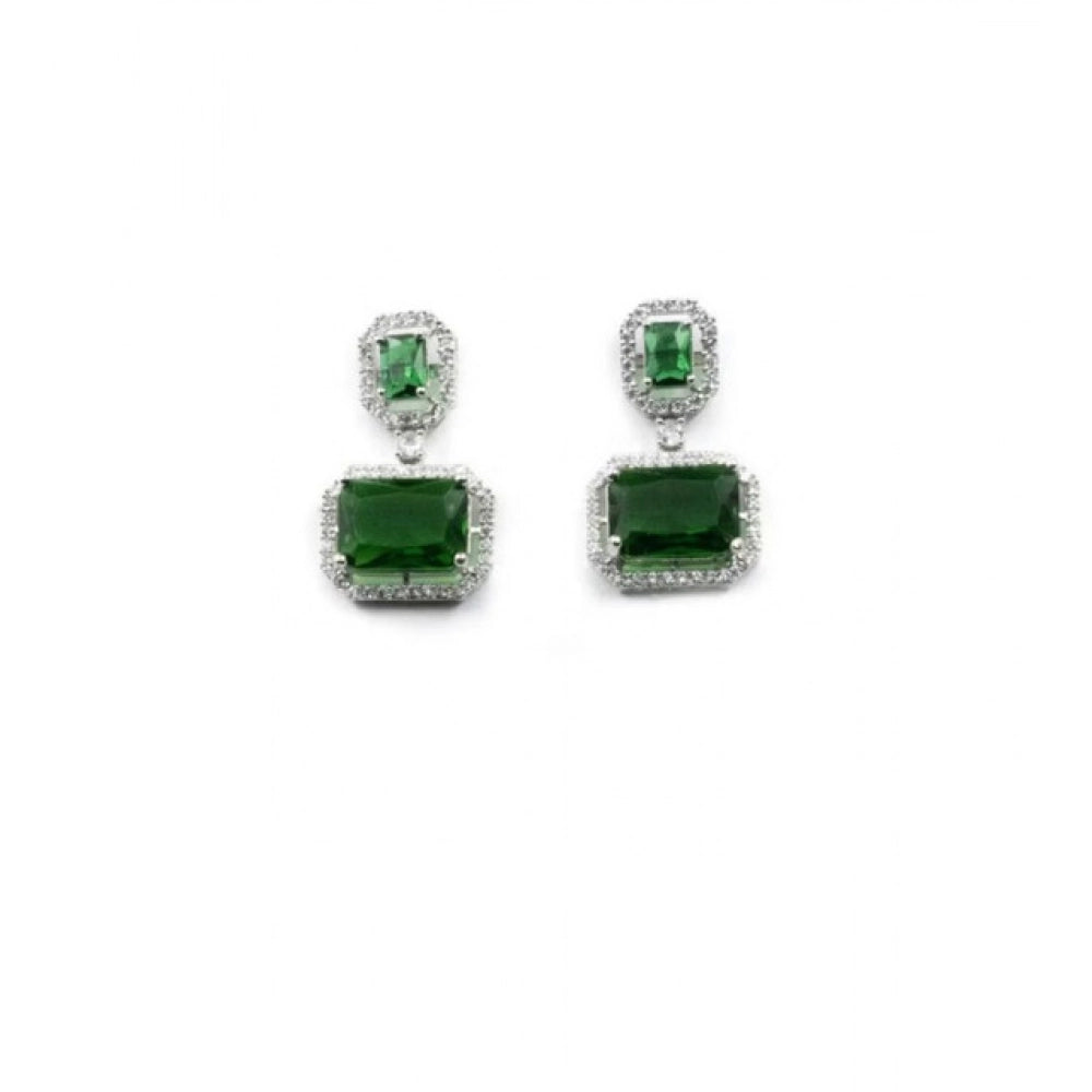 Women's green brass silver plated drop earrings, accessorize with care