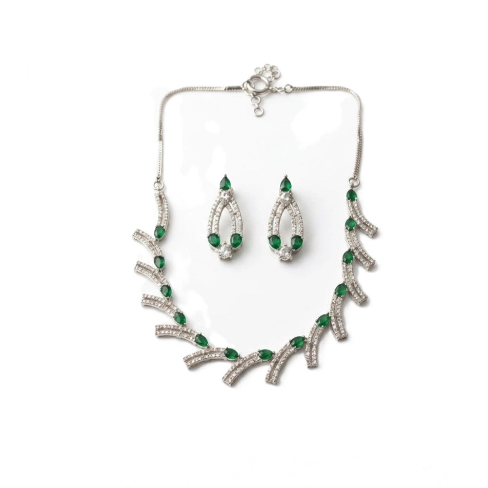 Green brass silver plated necklace set for women