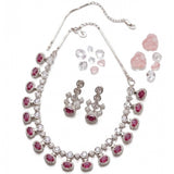 Women's pink brass silver plated necklace set, elegant jewelry accessory for everyday wear