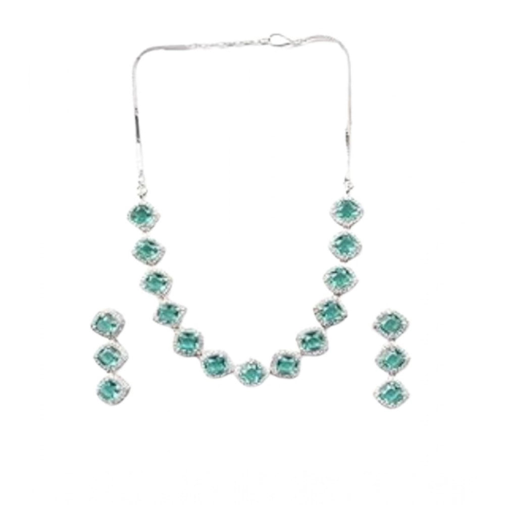 Green brass silver plated women's necklace set, elegant jewelry for accessorizing, store dry, airtight