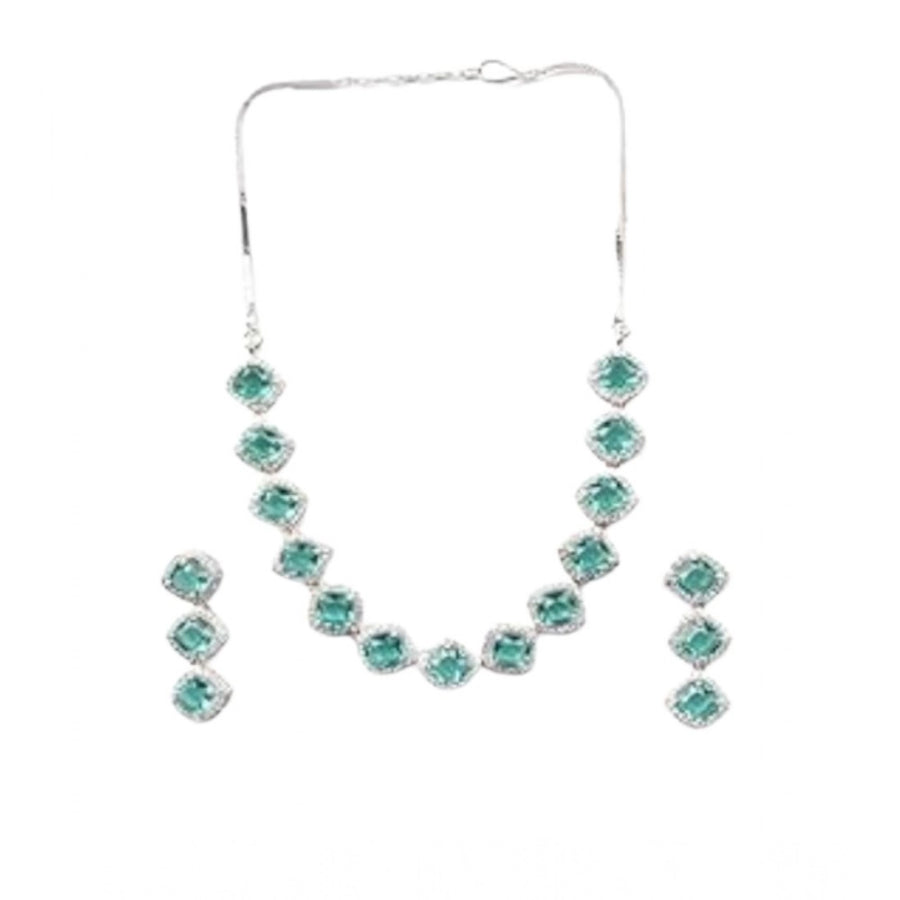 Green brass silver plated women's necklace set, elegant jewelry for accessorizing, store dry, airtight