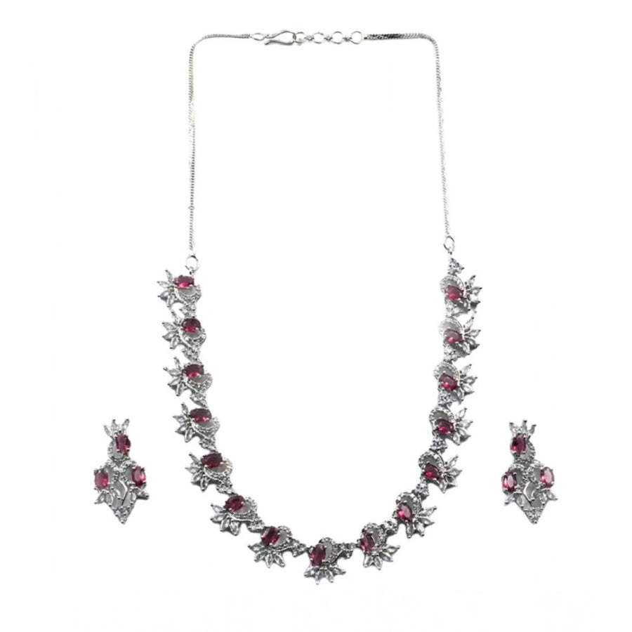 Red brass silver plated women's necklace set, elegant jewelry accessory for special occasions