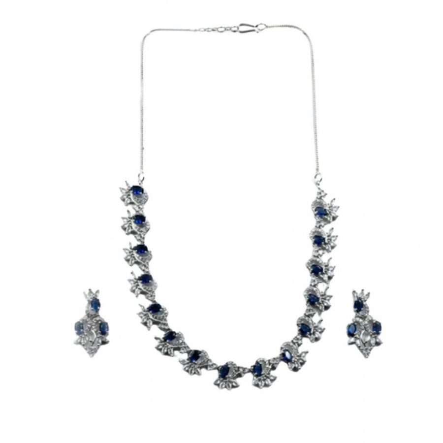 Blue brass silver plated women's necklace set, elegant jewelry for accessories