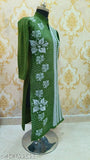 Trendy, knee-length woolen kameez with matching dupatta and pajama bottoms