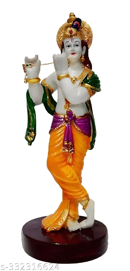 Multicolor, detailed polyresin Krishna idol showpiece (28cm), featuring intricate handwork by skilled Indian artists