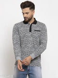 Grey printed polo collar cotton blend full sleeve t-shirt for men, Wild West design, stylish and trendy" (124 characters)