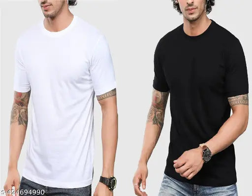 Men's black and white cotton T-shirt pack of 2, short sleeves and round neck, S, M sizes available