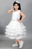White ruffled ball gown for little girls, intricate lace details