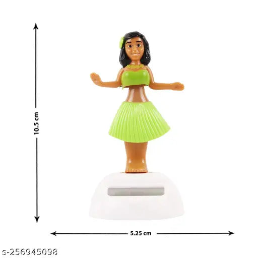 Plastic dancing doll for car dashboard, office, study room table. Includes solar-powered flower, bobblehead dolls, lucky cat figurines, Funko Pop! vinyl figures, hula girl. Indian origin, 0.5 cm (L), 10 cm (H), 5 cm (B)