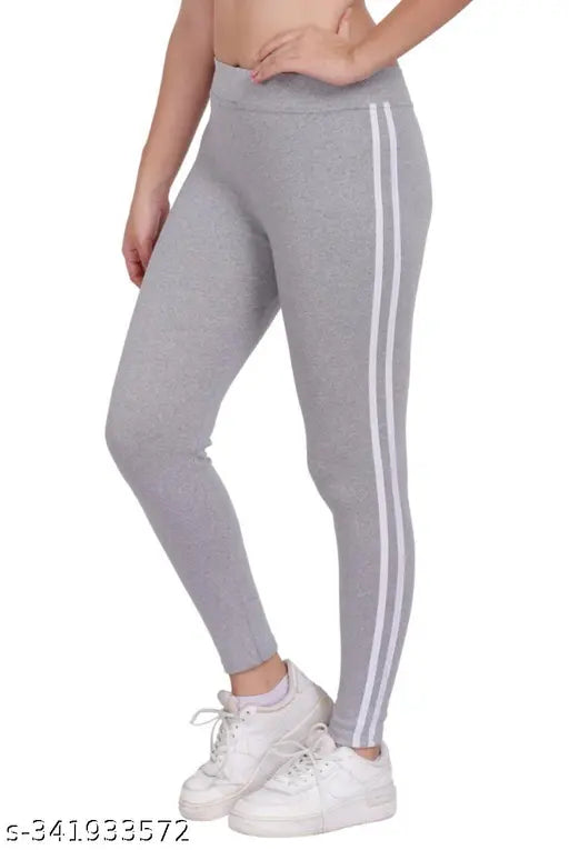 Striped cotton blend ankle type two line jeggings combo, breathable and stretchy for casual or outdoor wear - size S (28-30 inch)