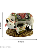 Decorative marble dust/polyresin Kamadhenu cow & calf figurines, Indian crafted god idols (15cm x 6cm x 9cm)