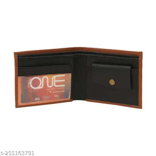 Genuine leather wallet for men, faux leatherette, 5 compartments, free size (12cm x 10cm), classic handcrafted style from Winwon (India)