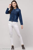 Denim jacket for women, solid color, long sleeves, sizes S-XL from India