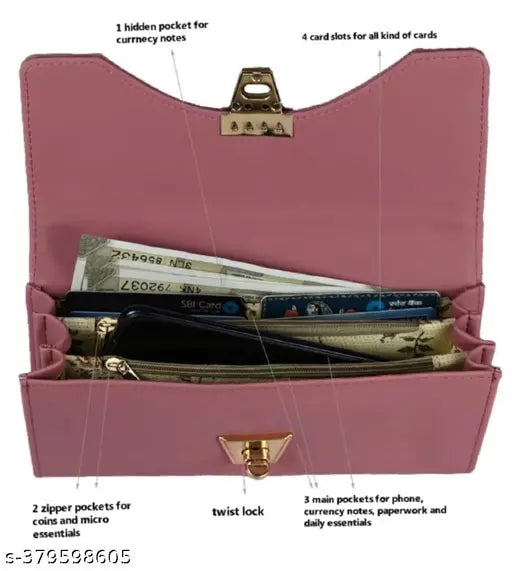 Pink wallet, two card slots, zip closure