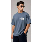 { "alt_text": "Blue cotton blend men's oversized t-shirt, printed casual wear, round neck half sleeve, 220 GSM" }