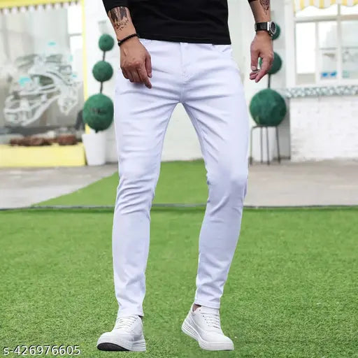 Comfortable white denim jeans for men by RusticBlooms, versatile fit and durability, India origin