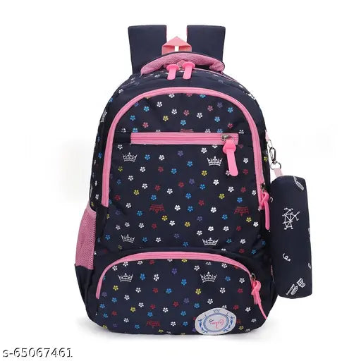 Navy blue polyester net Tinytot backpack - Stylish, water-resistant, high storage school/college travel bag for girls & women, 18" x 30cm x 40cm (India)