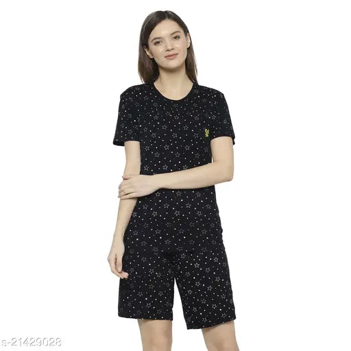 Rich combed cotton Vimal Jonney women's nightsuits with short sleeves and shorts bottom, skin-friendly and breathable fabric for comfort