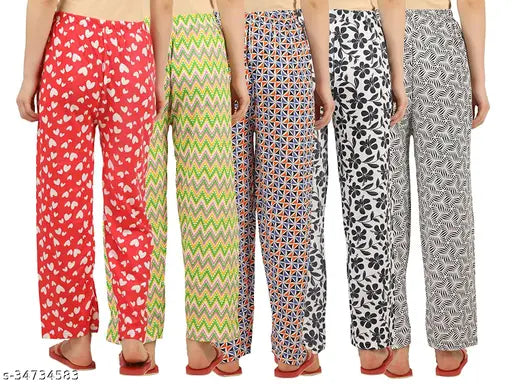 Women's multi color pajama, printed pants with varying patterns