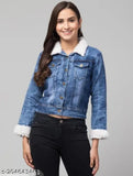 Indian denim jacket, solid dhol pattern, long sleeves - size L (38in bust, 20in length)