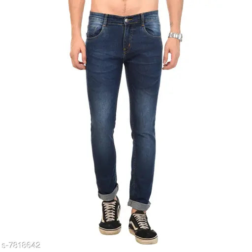 Dyed denim mens jeans, trendy fit with 30-inch waist, 43-inch length, and 35-inch hip. Indian made