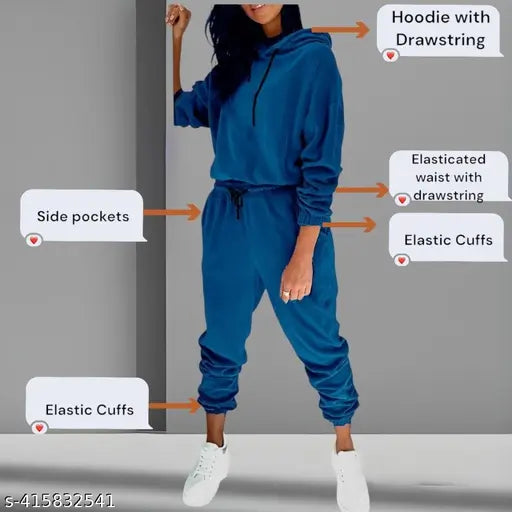 Luxurious velvet women's pajama lounge set (hoodie and pants), cozy and comfortable winterwear for ladies/girls. Sumptuous velvet fabric promises warmth and style. Elastic waistband and cuffs ensure a personalized fit, with hooded sweatshirt added for extra comfort. Versatile design suitable for various occasions. Available in multiple sizes. Made in India
