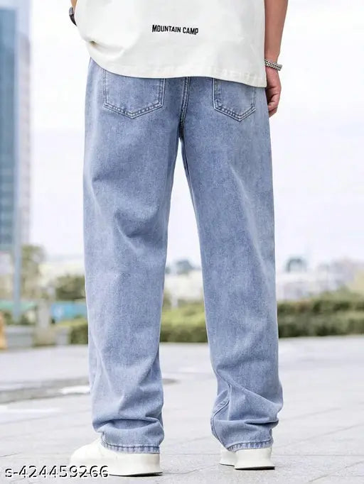 Blue denim men's baggy jeans