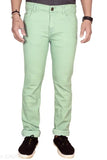 Just Black men's slim green jeans, cotton blend for comfortable wear. Solid pattern, regular fit with 3 pockets