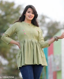 Light green rayon embroidery crop top, three-quarter sleeves, size L (bust 40in, length 32in), made in India