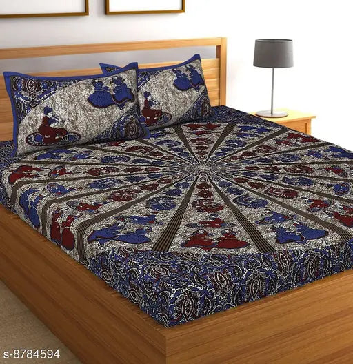 Fine cotton, trendy jaipuri printed bedsheets set with 2 pillow covers, Indian origin